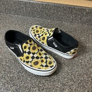 Vans Classic Slip On Skater Shoes Canvas Check/Daisies Print Womens Sz 7 Sneaker